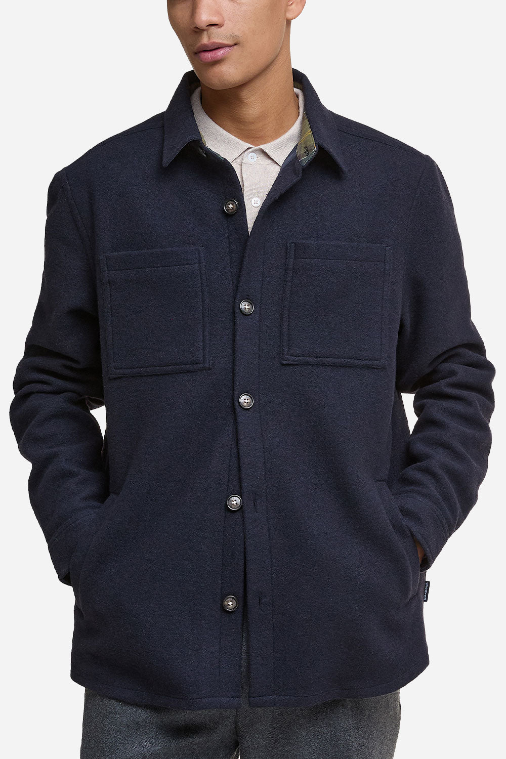 Barbour Marlow Tailored Wool Blend Overshirt (Navy Marl)