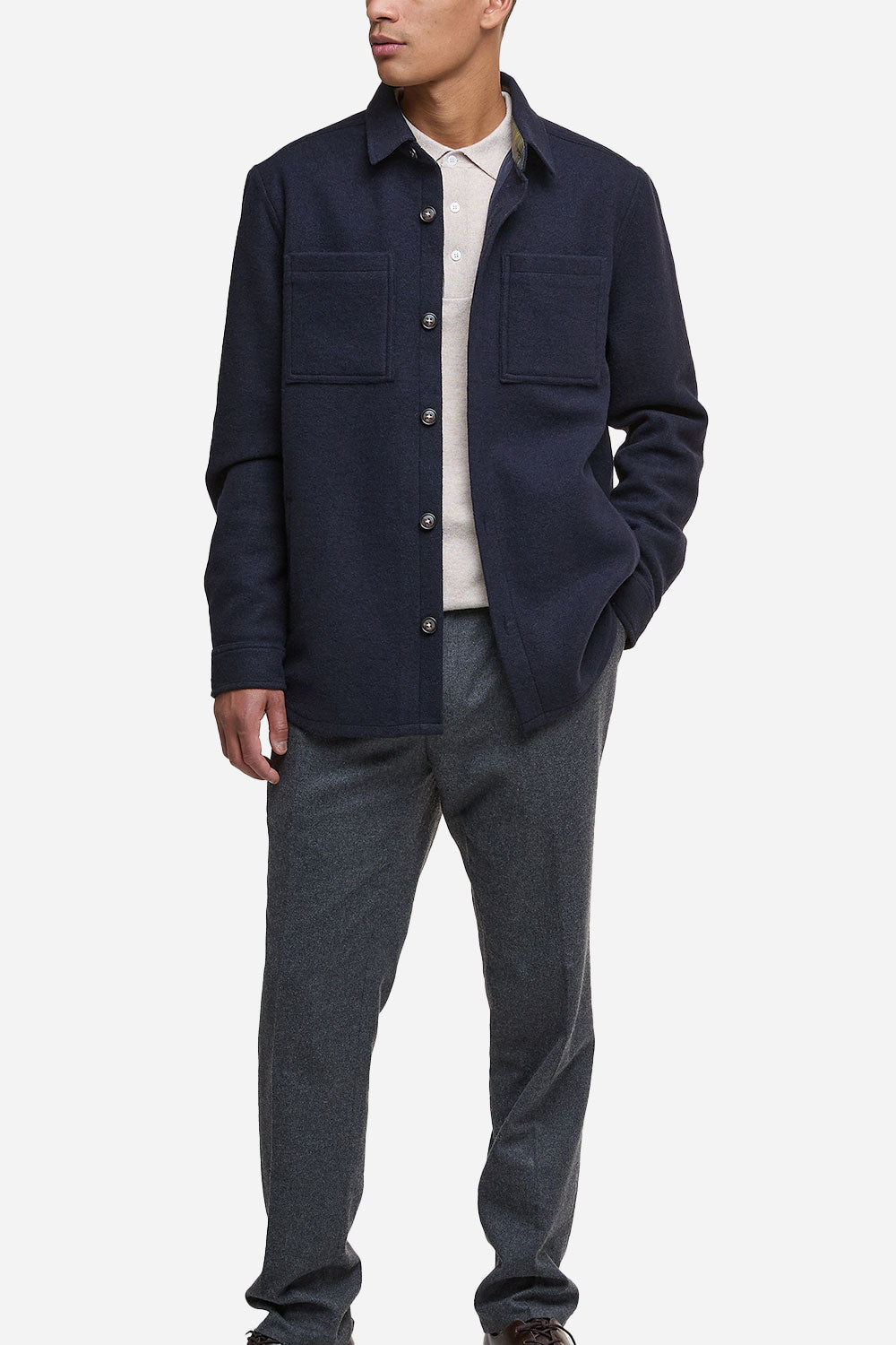 Barbour Marlow Tailored Wool Blend Overshirt (Navy Marl)