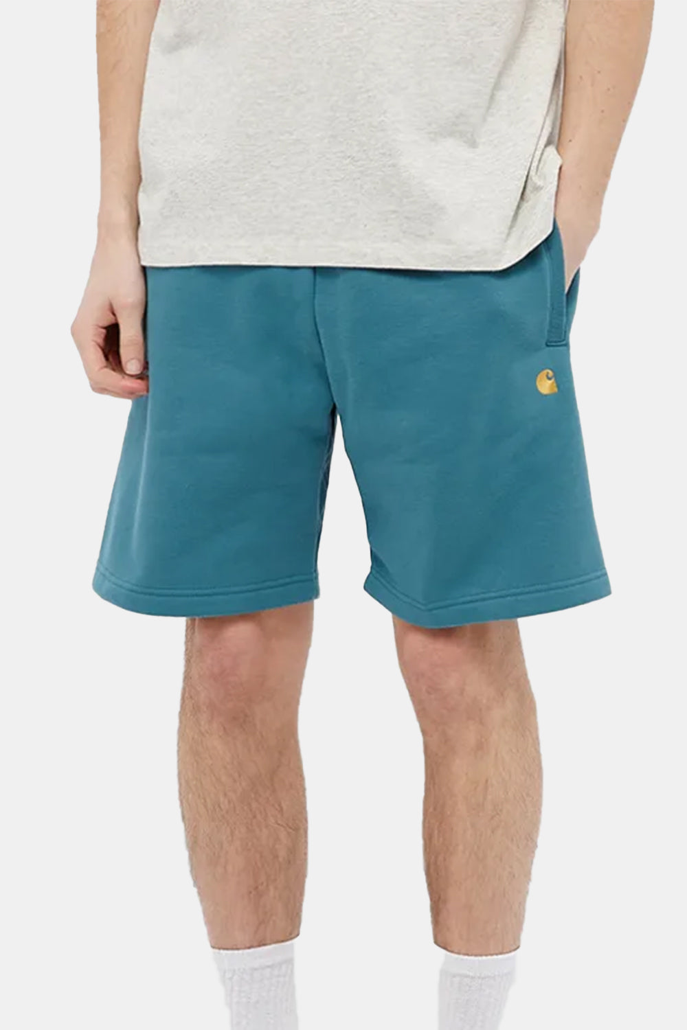 Carhartt WIP Chase Sweat Shorts (Hydro & Gold) | Number Six