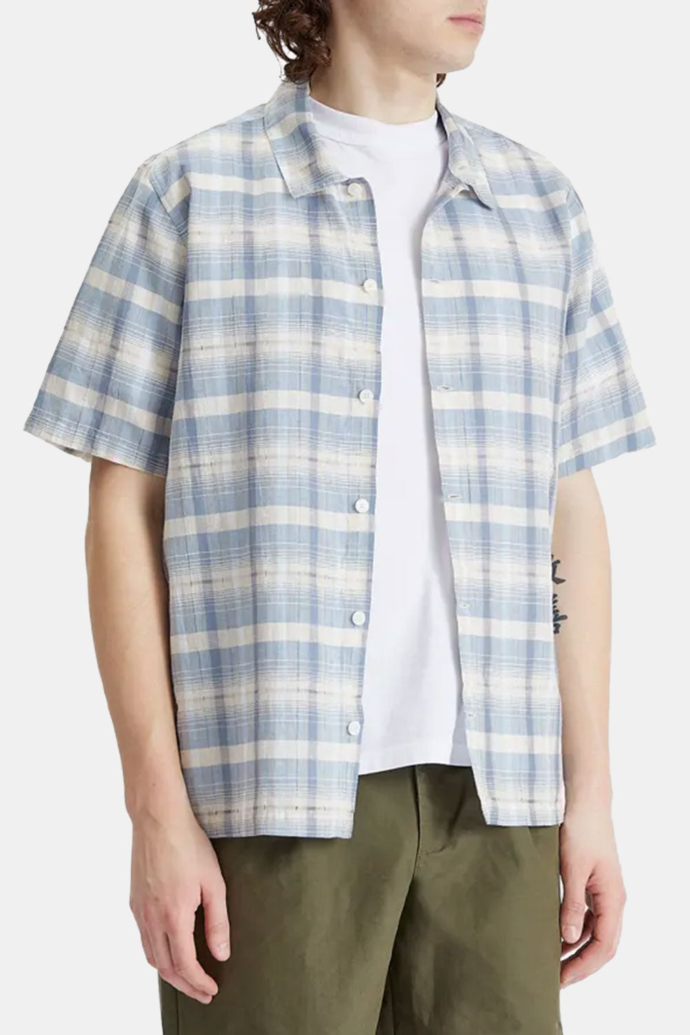 Folk Gabe Short Sleeve Check Shirt (Soft Blue)