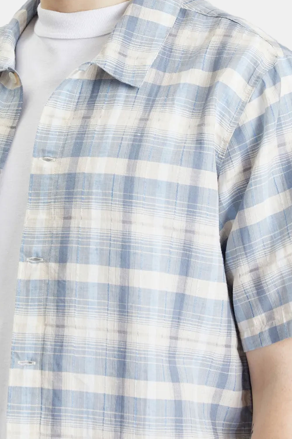 Folk Gabe Short Sleeve Check Shirt (Soft Blue)