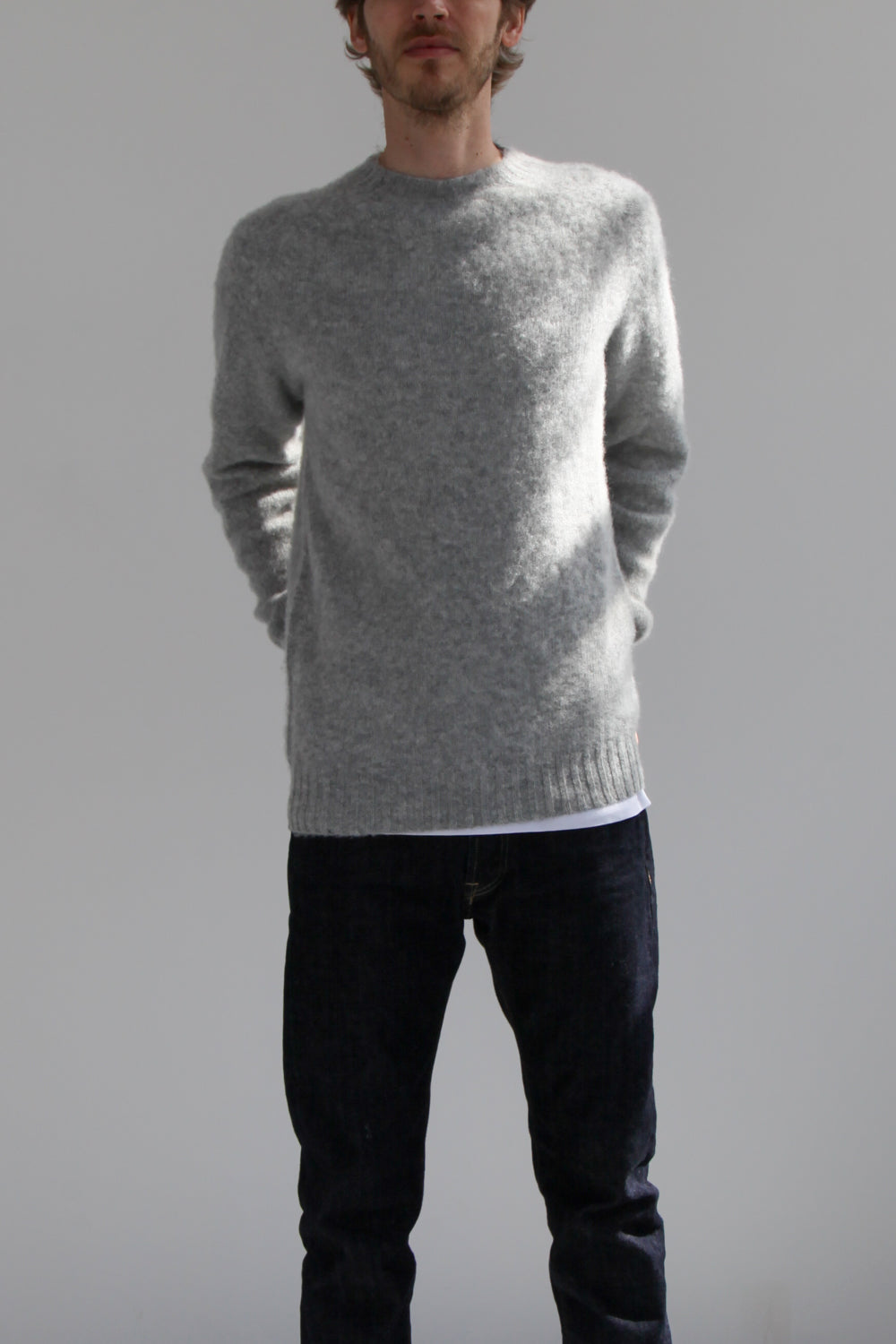 Half-Dozen Double Brushed Crew Neck Knitted Jumper - Silver Grey