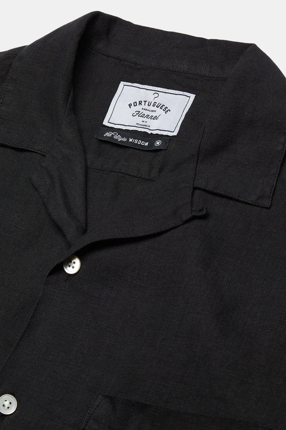 Portuguese Flannel Camp Collar Shirt (Black) | Number Six