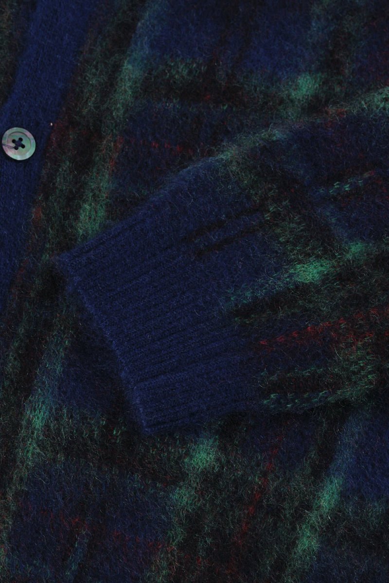 Anonymous Ism Check Mohair Knit Cardigan (Navy/Green) | Knitwear