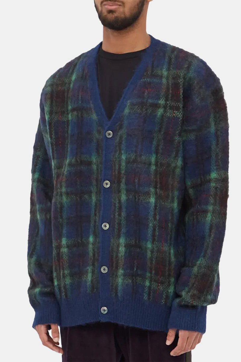 Anonymous Ism Check Mohair Knit Cardigan (Navy/Green) | Knitwear