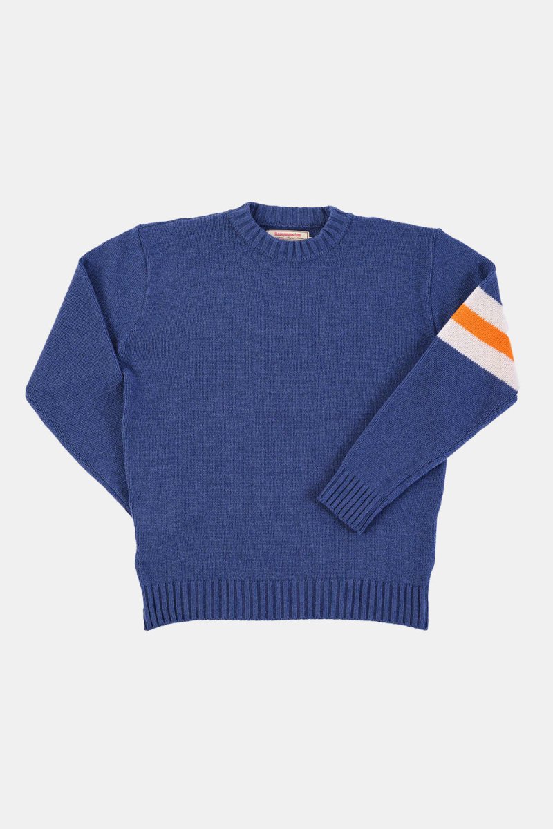 Anonymous Ism Striped Arm Crew Knit (Indigo) | Knitwear