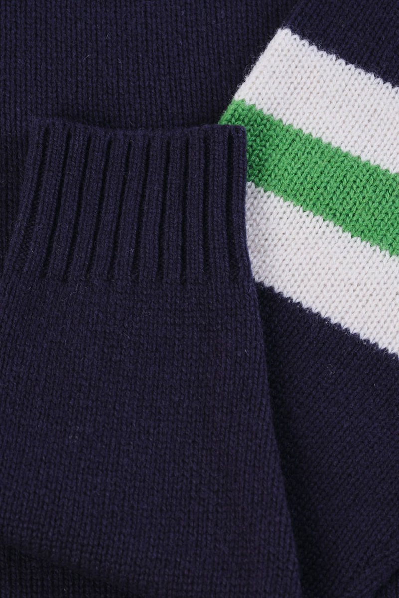 Anonymous Ism Striped Arm Crew Knit (Navy) | Knitwear
