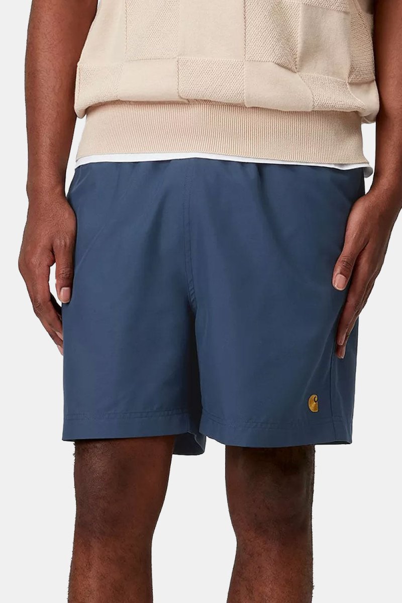 Carhartt WIP Chase Swim Trunks (Dusky Blue/Gold) | Shorts