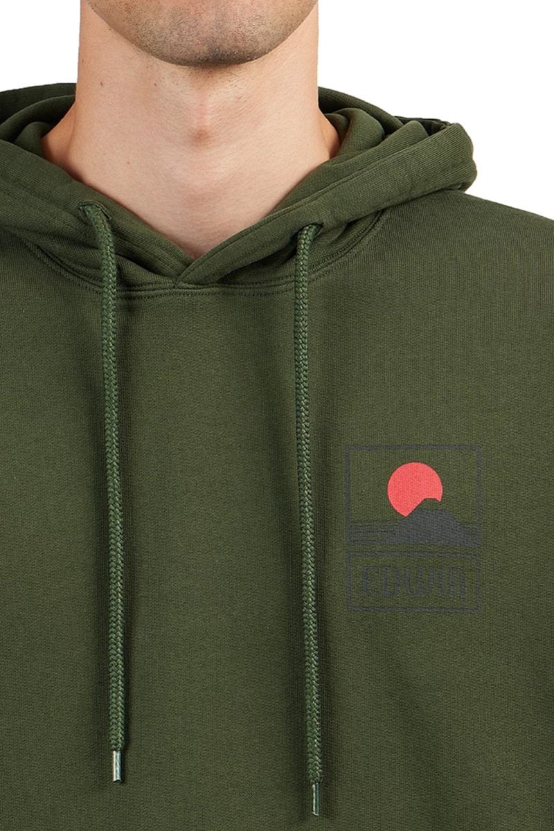 Edwin Sunset On Mount Fuji Hooded Sweatshirt (Kombu Green) | Sweaters