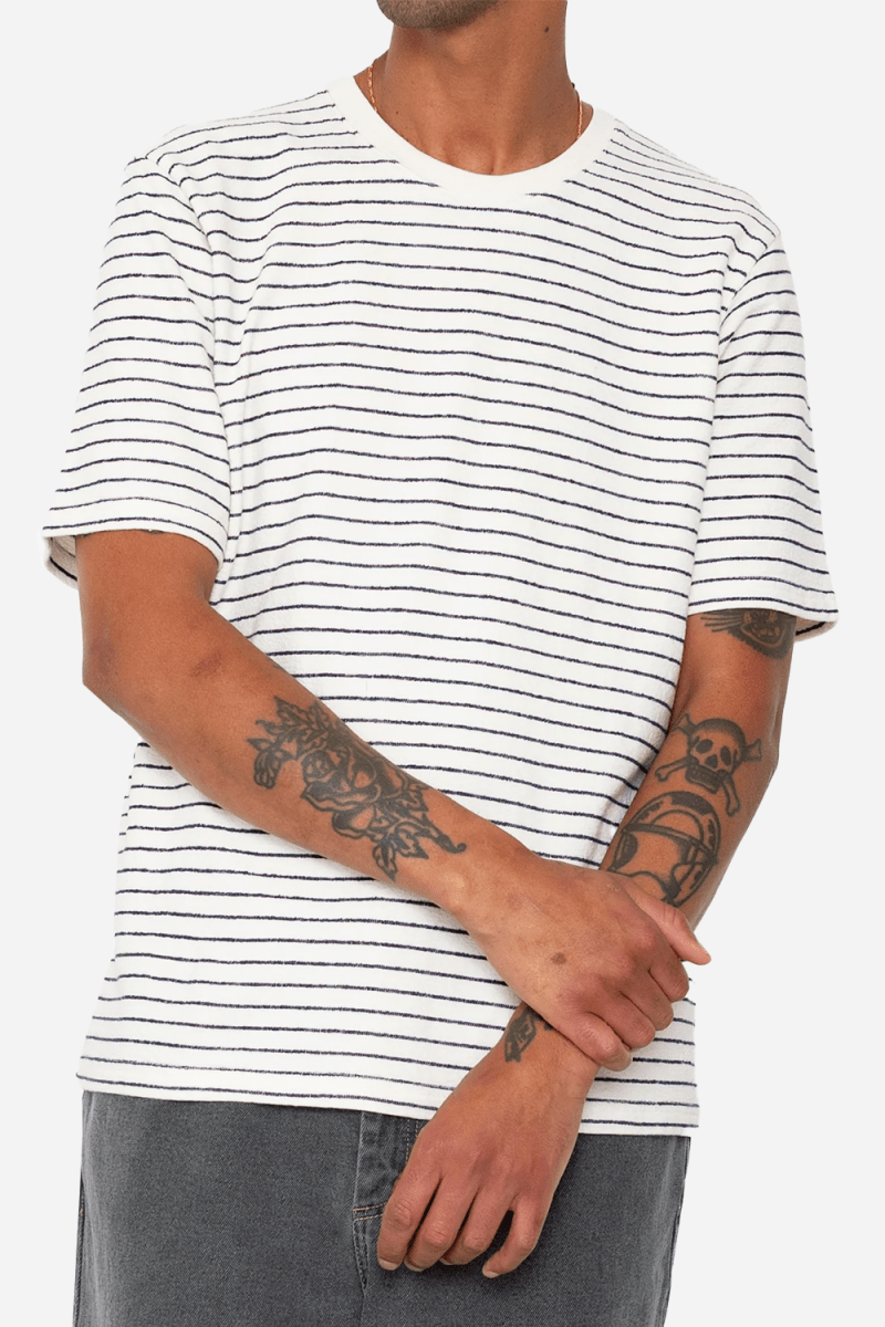Folk Textured Stripe T-Shirt (Ecru/Navy) | Shirts