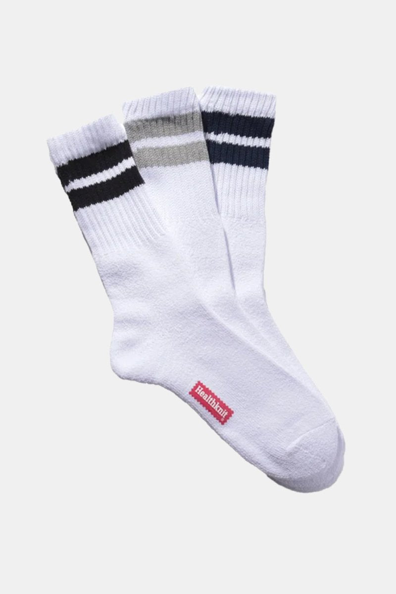 Healthknit 3 Pack 3 Line Crew Socks (Navy/Black/Grey) | Socks