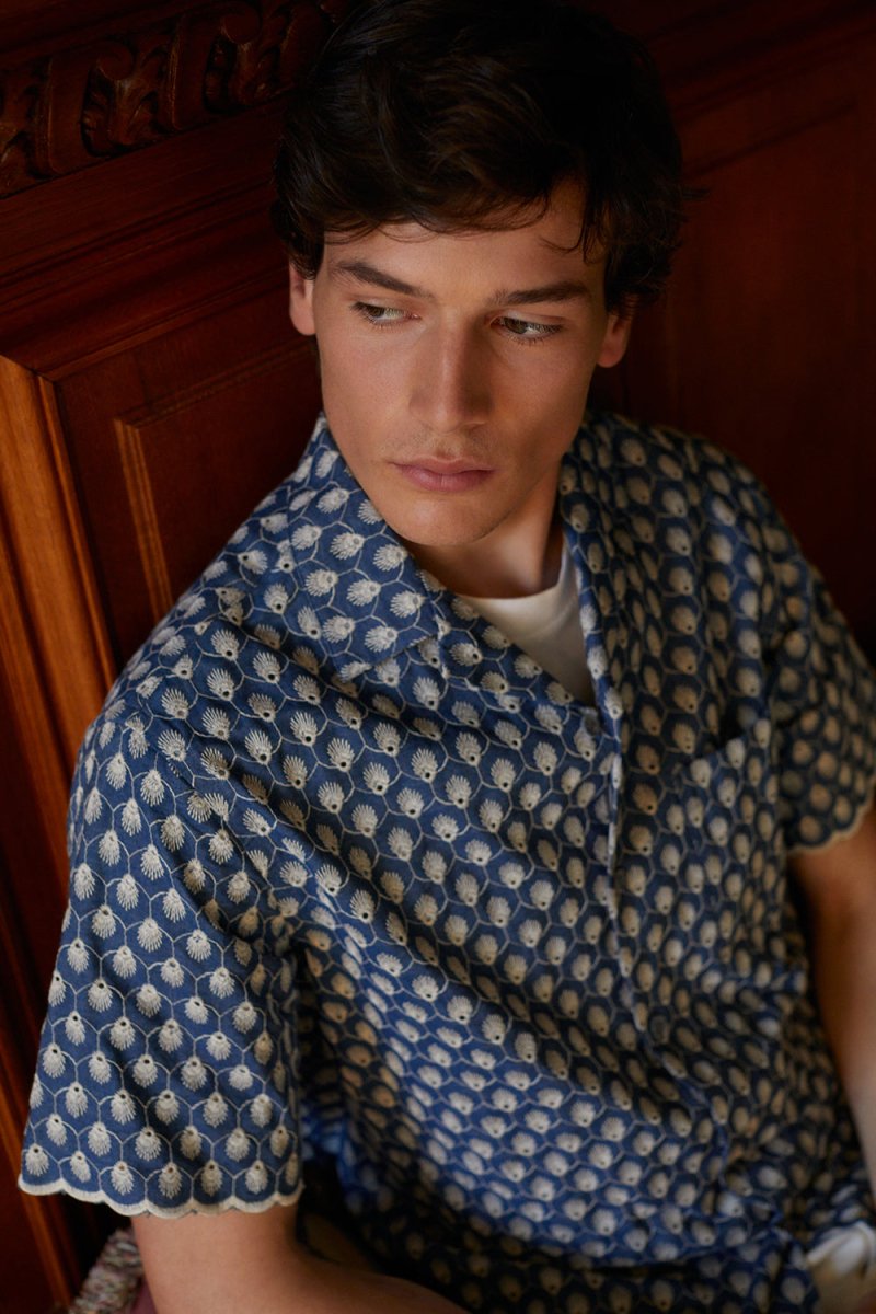 Portuguese Flannel Denim Embroidery Shirt (Blue) | Shirts