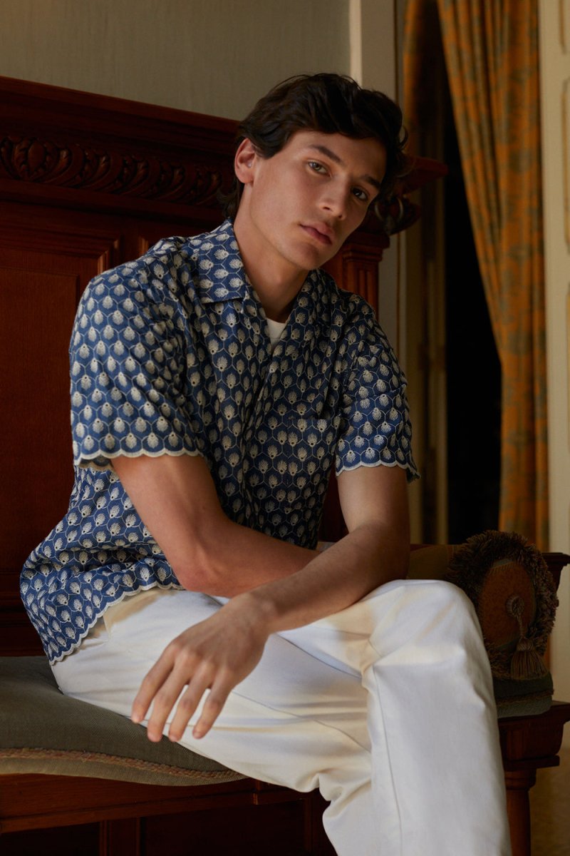 Portuguese Flannel Denim Embroidery Shirt (Blue) | Shirts