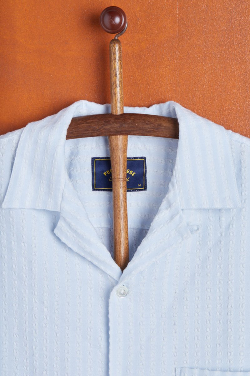 Portuguese Flannel Jacquard Chambray Shirt (Light Blue) | Shirts