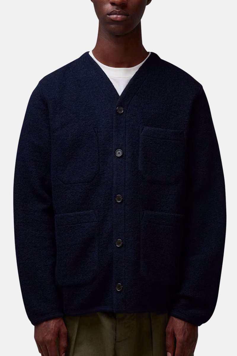 Universal Works Cardigan (Navy Wool Fleece) | Knitwear