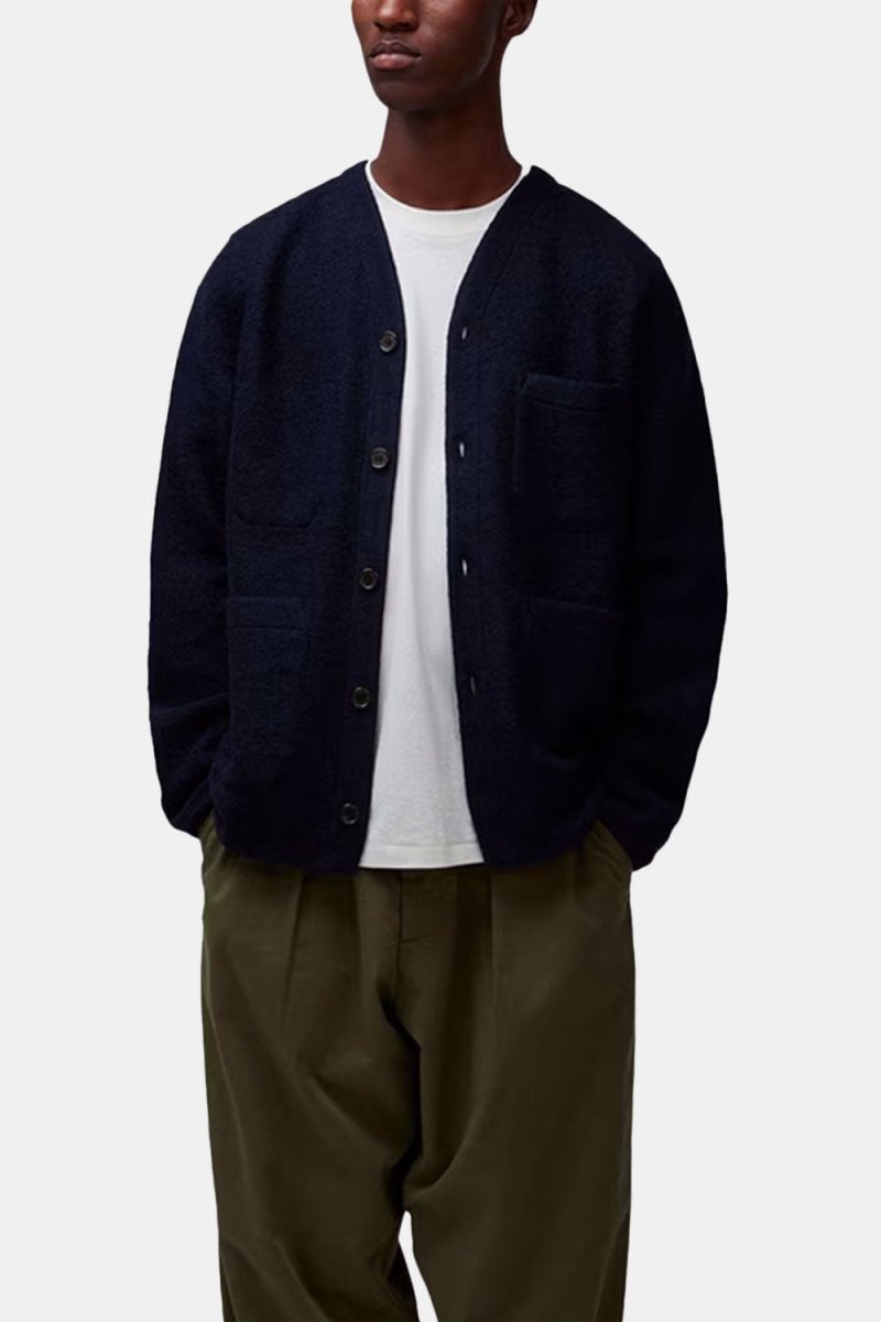 Universal Works Cardigan (Navy Wool Fleece) | Knitwear