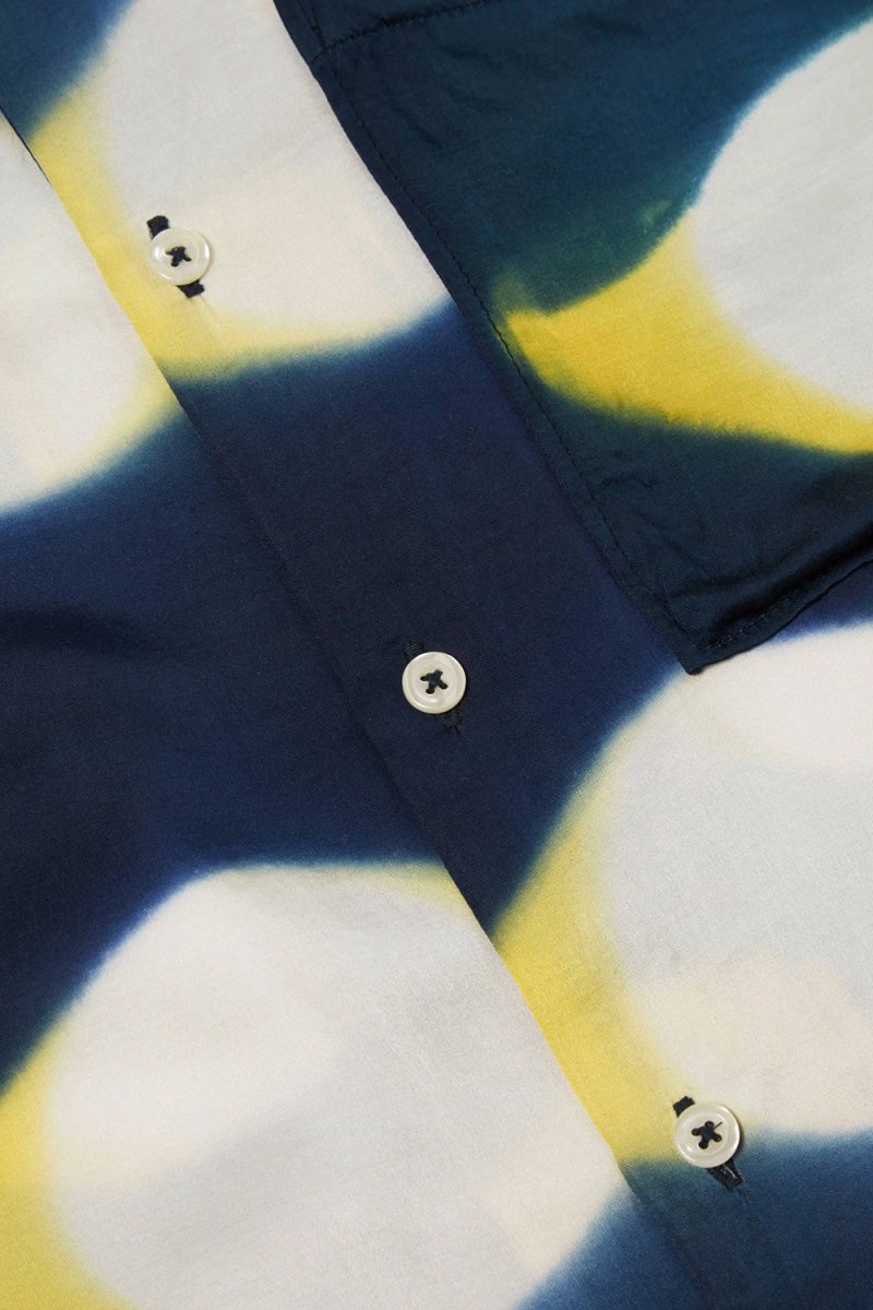 Universal Works Tie Dye Camp Shirt (Navy/Yellow) | Shirts