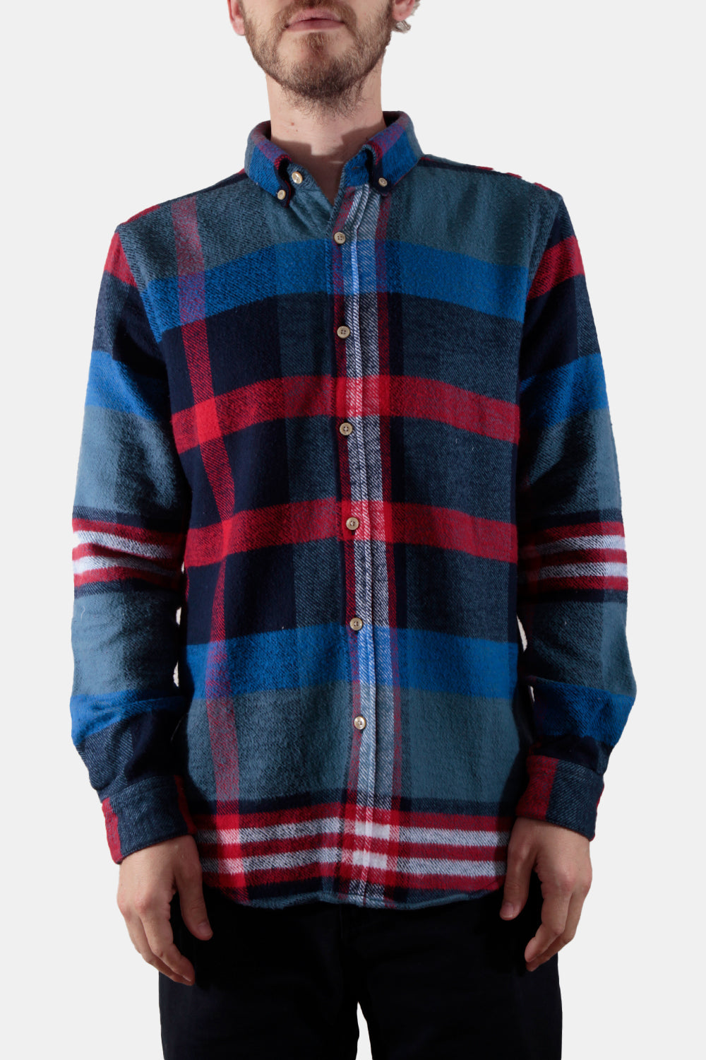 Portuguese Flannel Misaligned Check Shirt (Red / Blue)