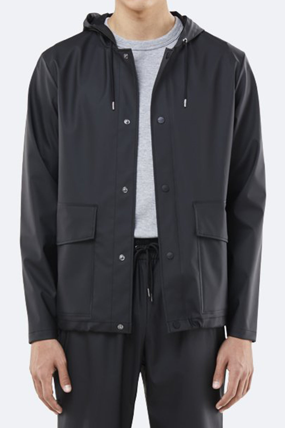 Rains Short Hooded Coat (Black) | Number Six