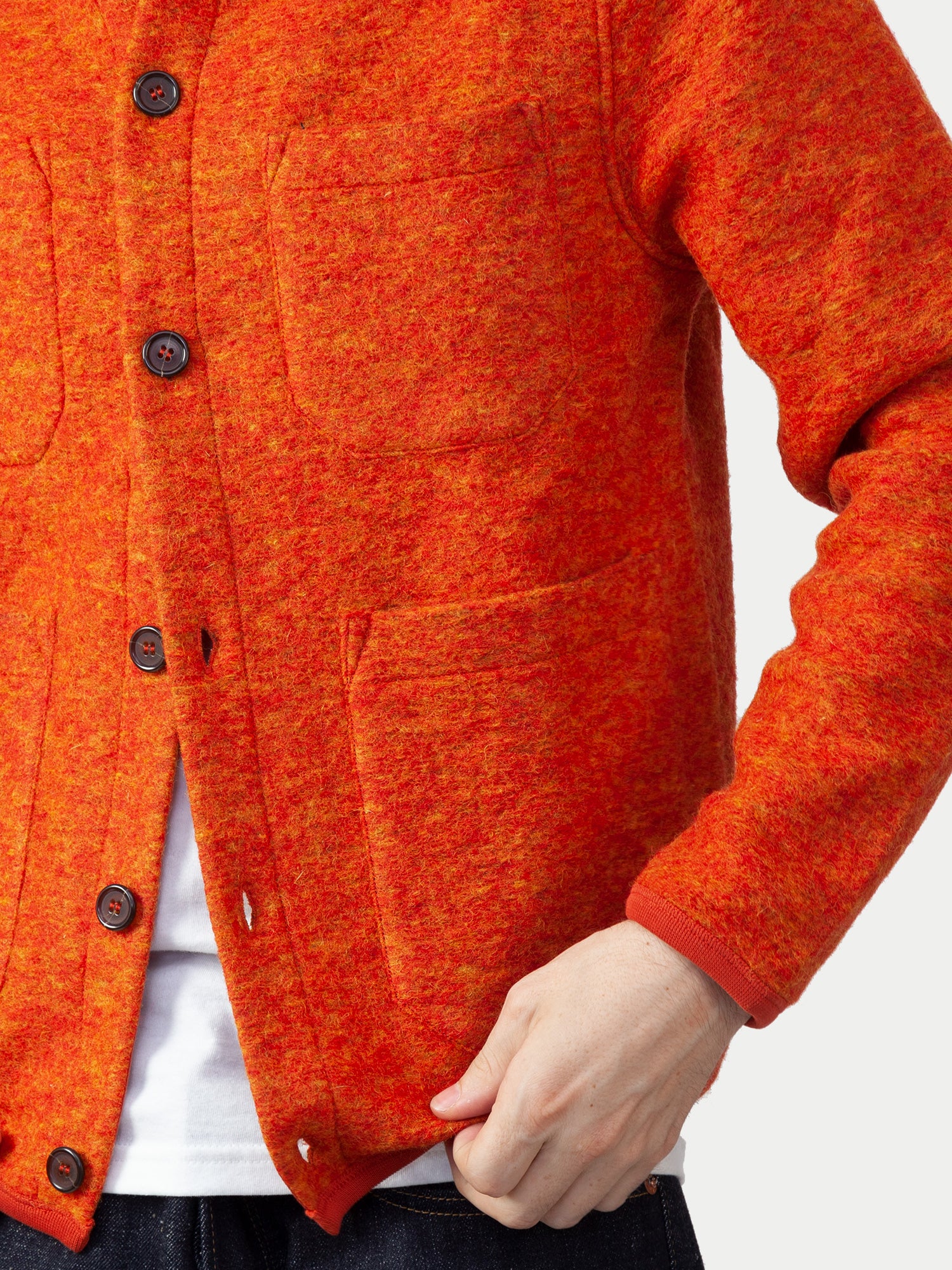 Universal Works Wool Fleece Cardigan (Orange) | Number Six