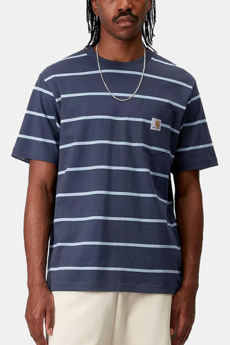 Carhartt WIP Short Sleeve Aiken Pocket T-Shirt (Aiken Stripe/Dusky Blue)