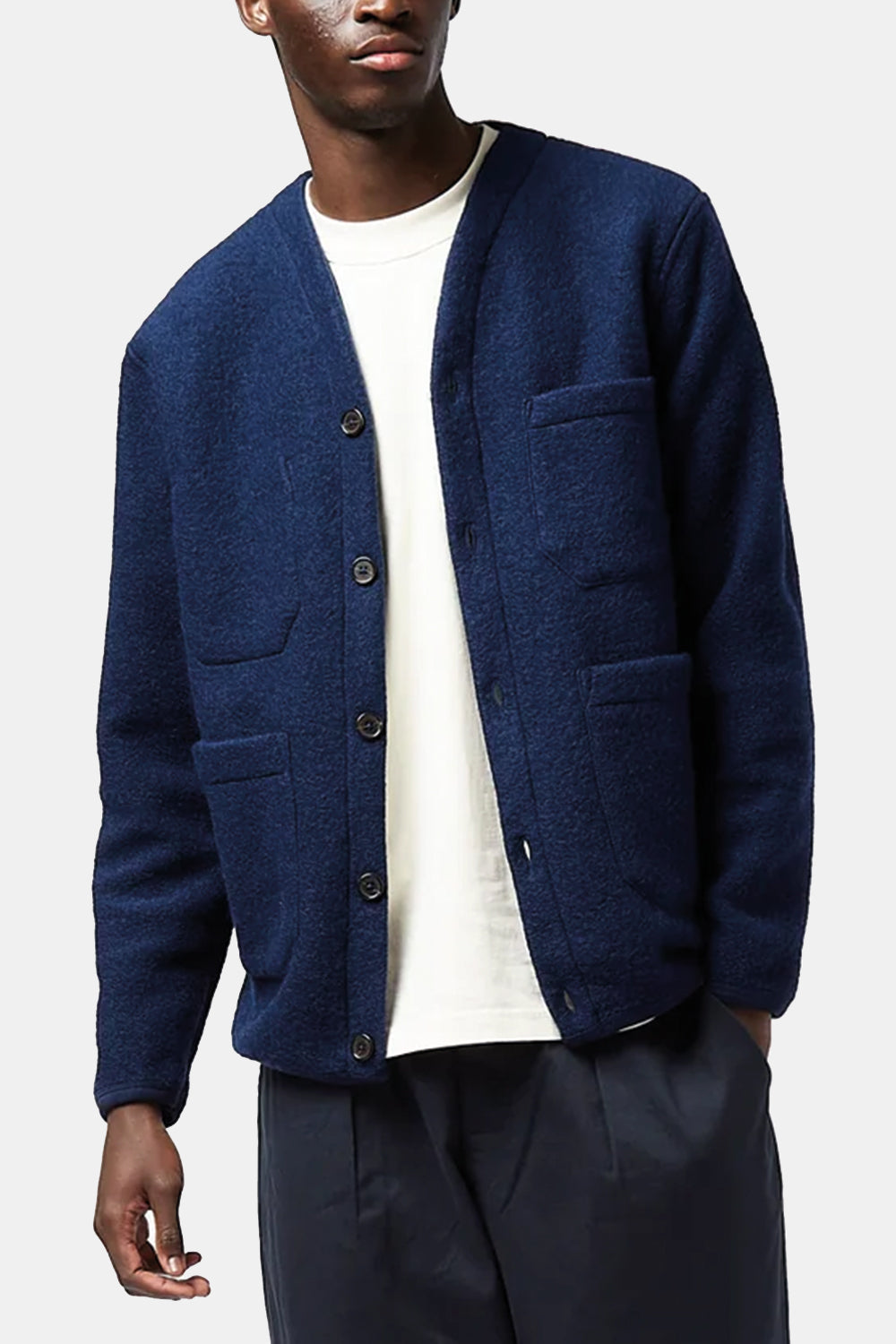 Universal Works Wool Fleece Cardigan (Indigo Blue)