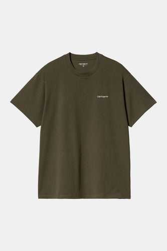 Carhartt WIP Short Sleeve Script Embroidery T-Shirt (Turtle/Air Pink) | T-Shirts
