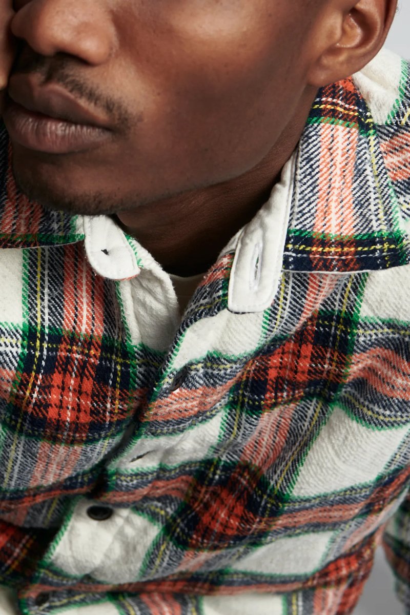 Edwin Sven Heavy Lined Shirt (White/Red) | Shirts
