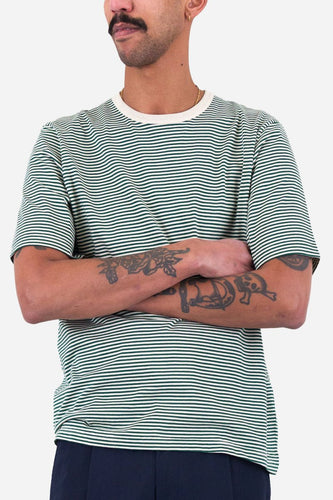 Folk 1x1 Stripe T-Shirt (Phthalo Green/Ecru) | Shirts