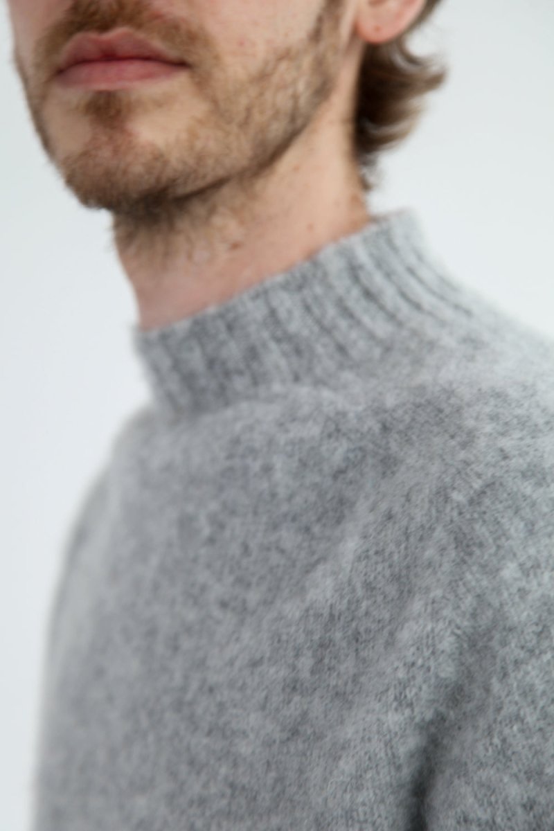 Half Dozen Shaggy Double-Brushed High Neck Crew (Silver Grey) | Knitwear