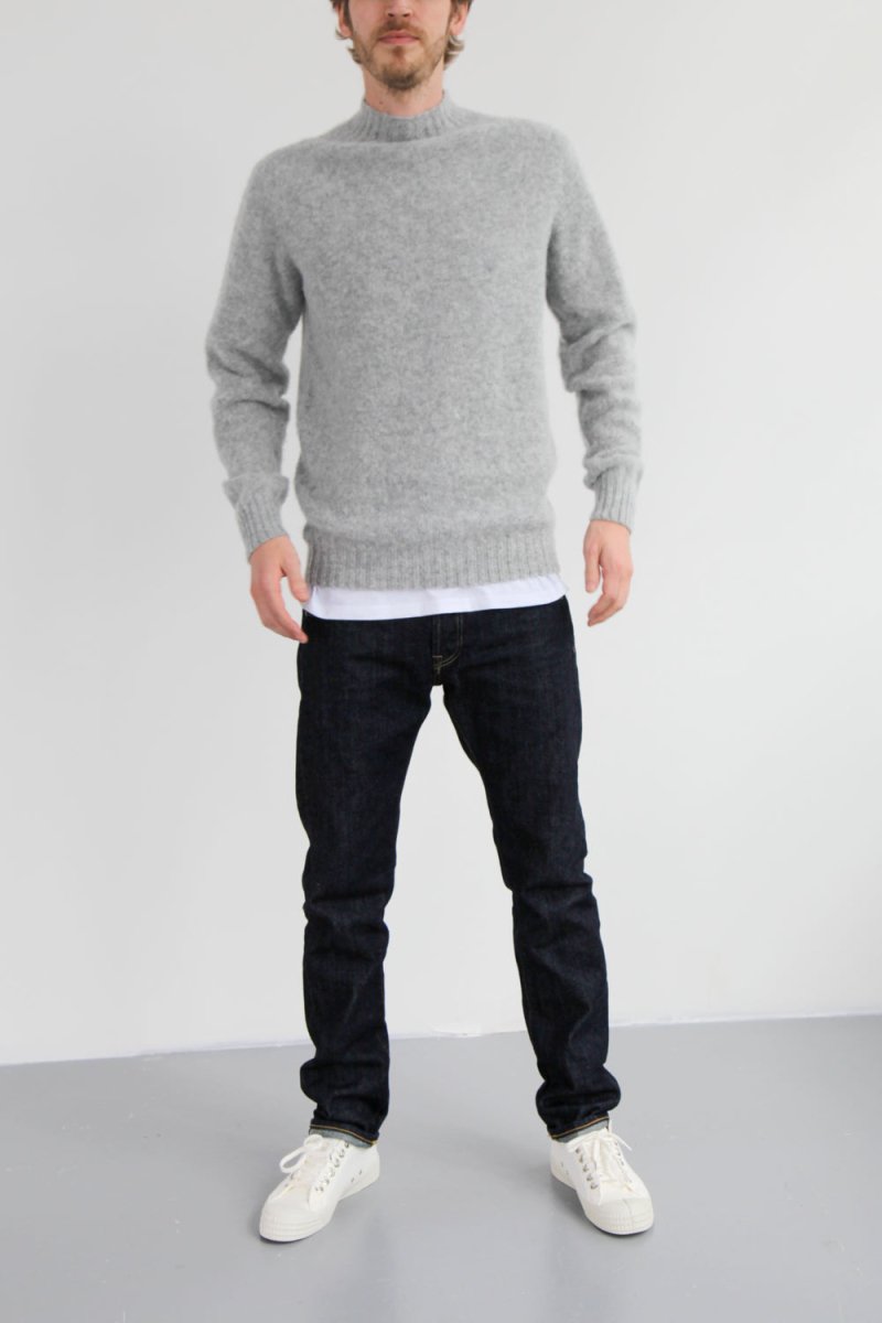 Half Dozen Shaggy Double-Brushed High Neck Crew (Silver Grey) | Knitwear