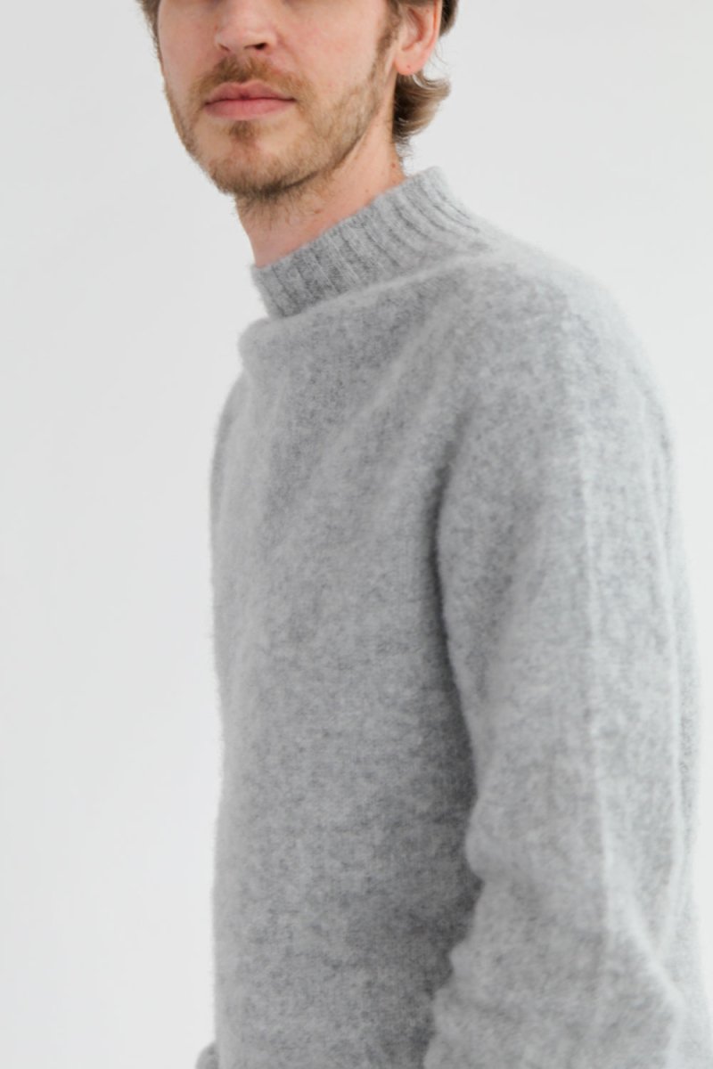 Half Dozen Shaggy Double-Brushed High Neck Crew (Silver Grey) | Knitwear