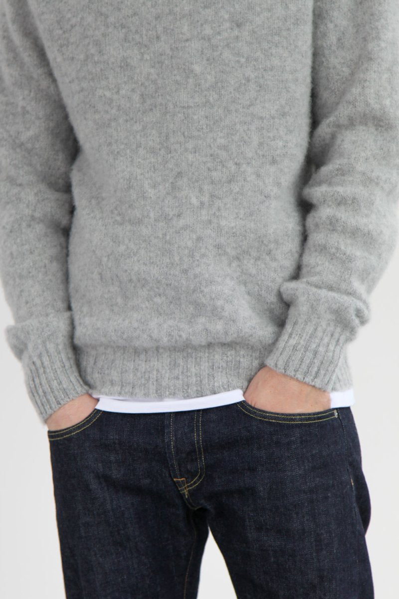 Half Dozen Shaggy Double-Brushed High Neck Crew (Silver Grey) | Knitwear