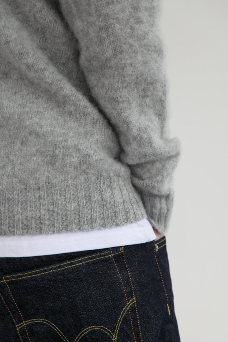 Half Dozen Shaggy Double-Brushed High Neck Crew (Silver Grey) | Knitwear