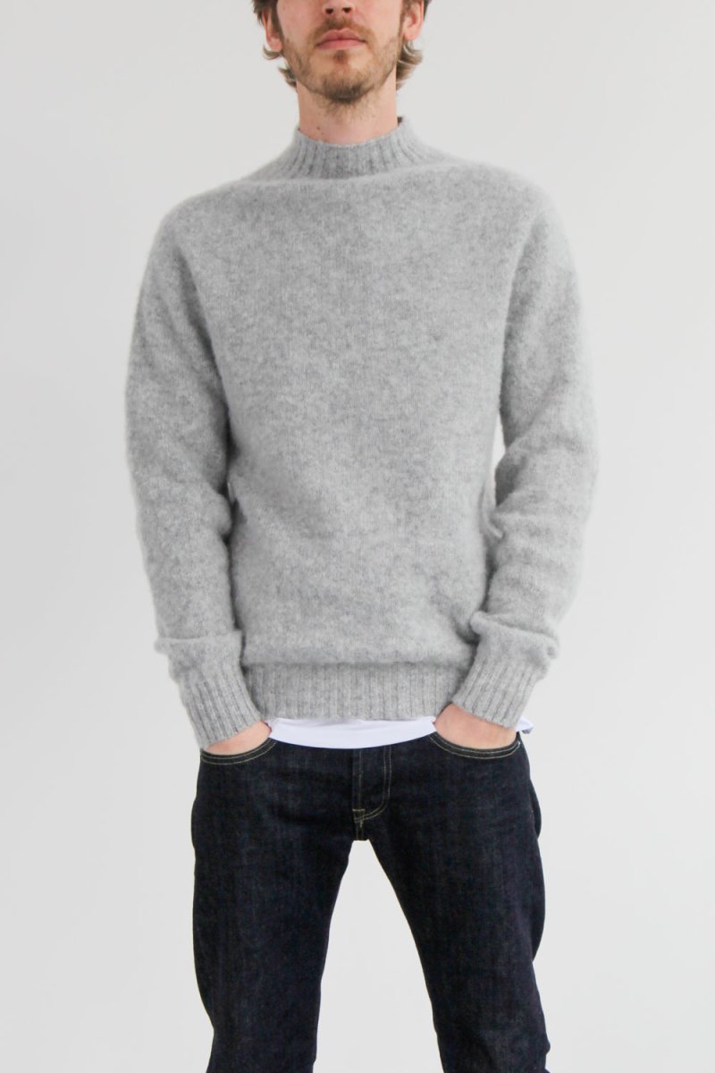 Half Dozen Shaggy Double-Brushed High Neck Crew (Silver Grey) | Knitwear