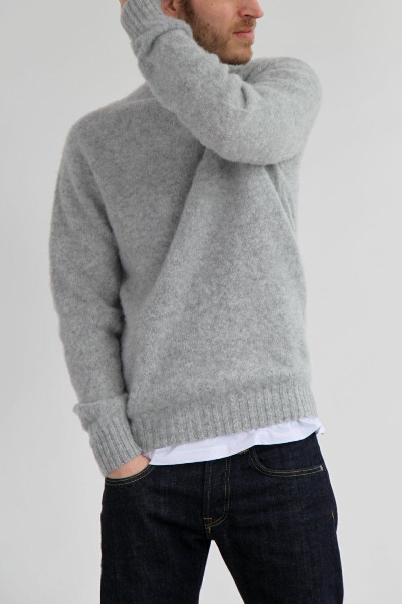 Half Dozen Shaggy Double-Brushed High Neck Crew (Silver Grey) | Knitwear