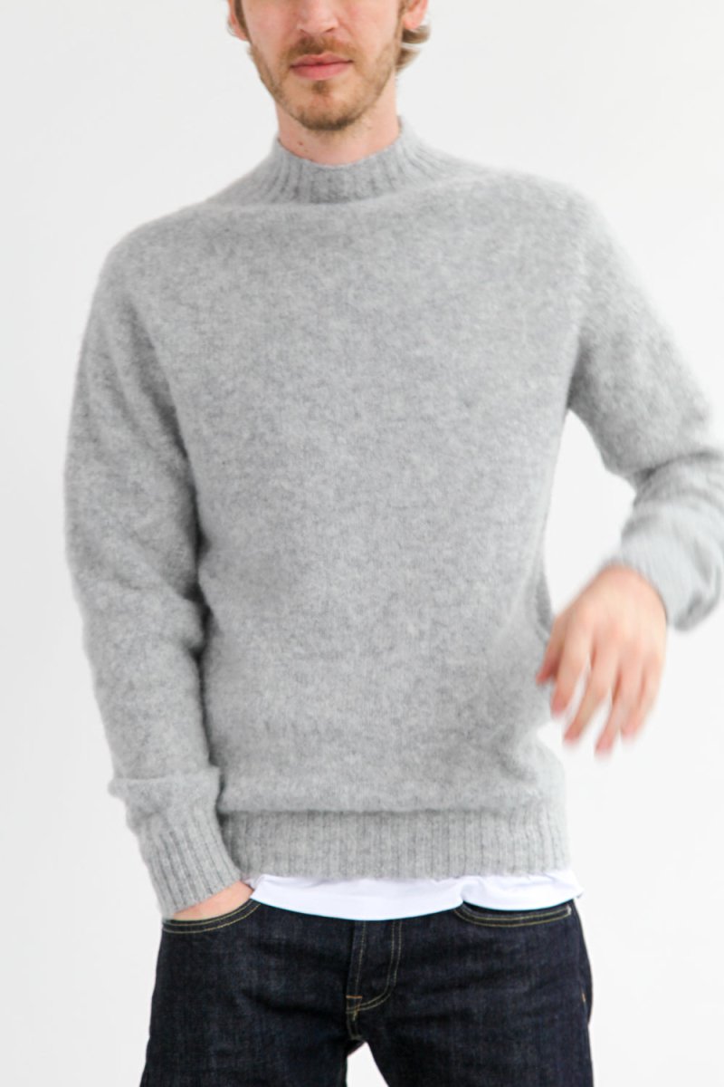 Half Dozen Shaggy Double-Brushed High Neck Crew (Silver Grey) | Knitwear