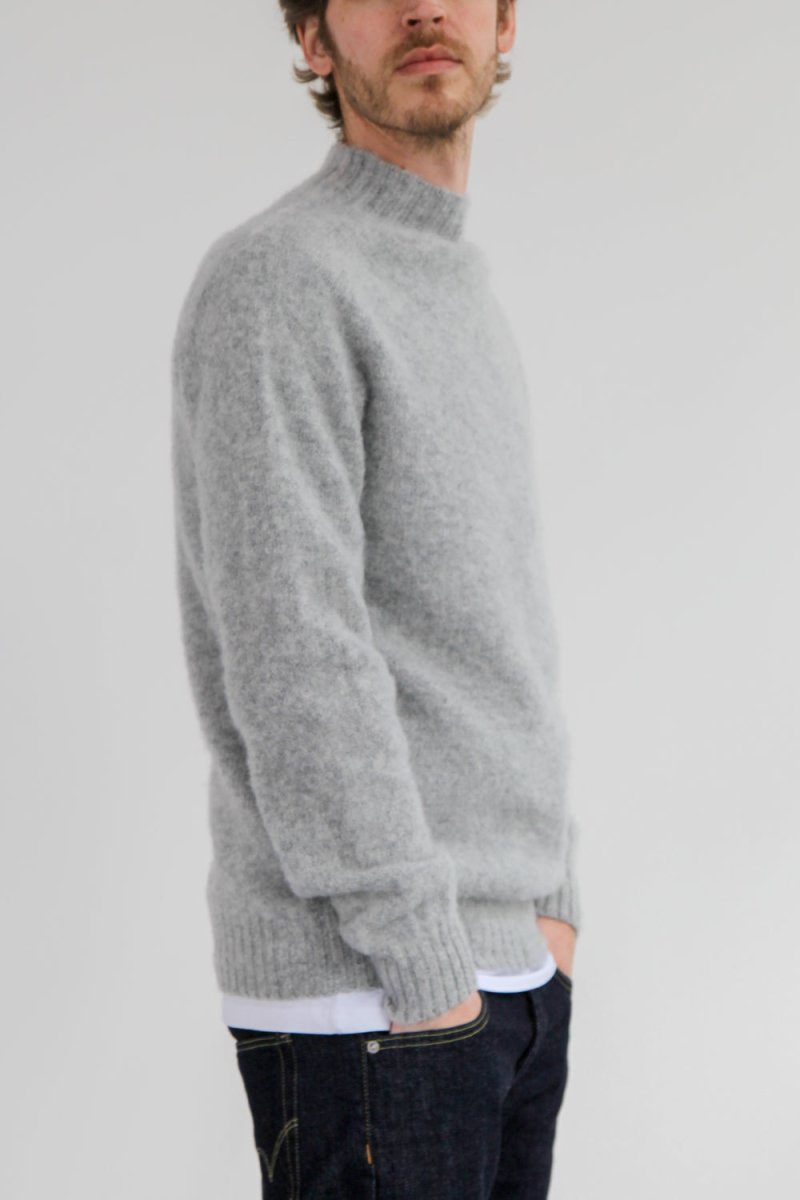 Half Dozen Shaggy Double-Brushed High Neck Crew (Silver Grey) | Knitwear