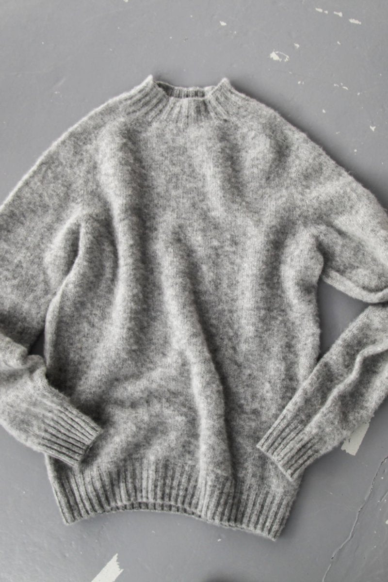 Half Dozen Shaggy Double-Brushed High Neck Crew (Silver Grey) | Knitwear