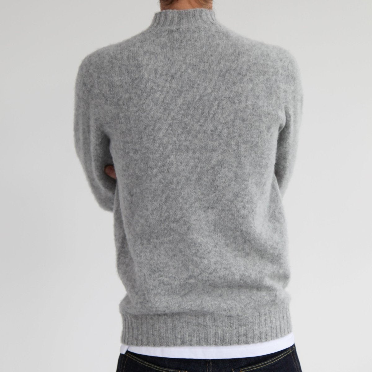 Half Dozen Shaggy Double-Brushed High Neck Crew (Silver Grey) | Knitwear