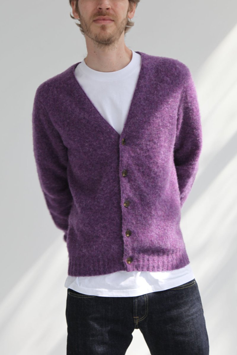 Half Dozen Shaggy Supersoft Brushed Cardigan (Heather Purple) | Knitwear