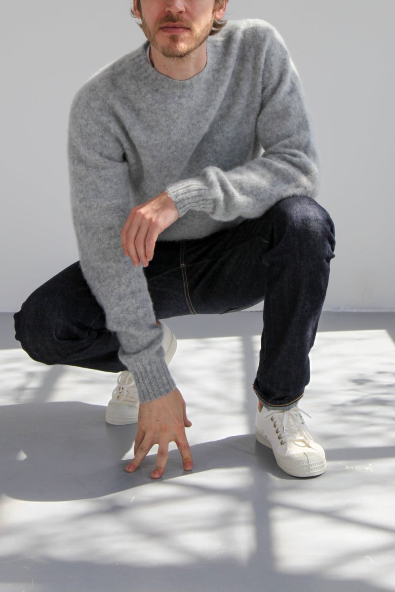 Half-Dozen Double Brushed Crew Neck Knitted Jumper - Silver Grey