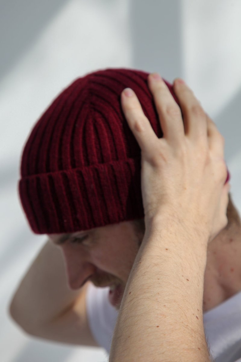 Half Dozen Super-Soft Lambswool Fisherman Beanie (Bordeaux Red) | Hats