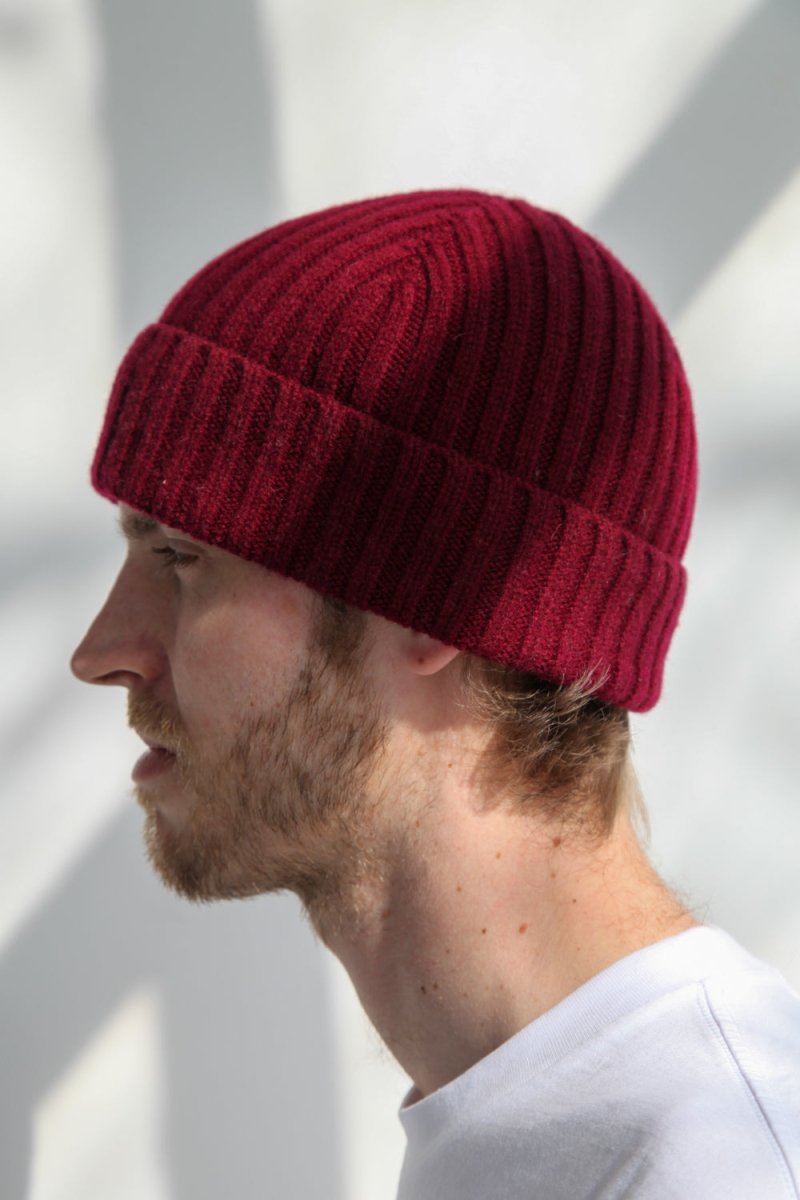 Half Dozen Super-Soft Lambswool Fisherman Beanie (Bordeaux Red) | Hats