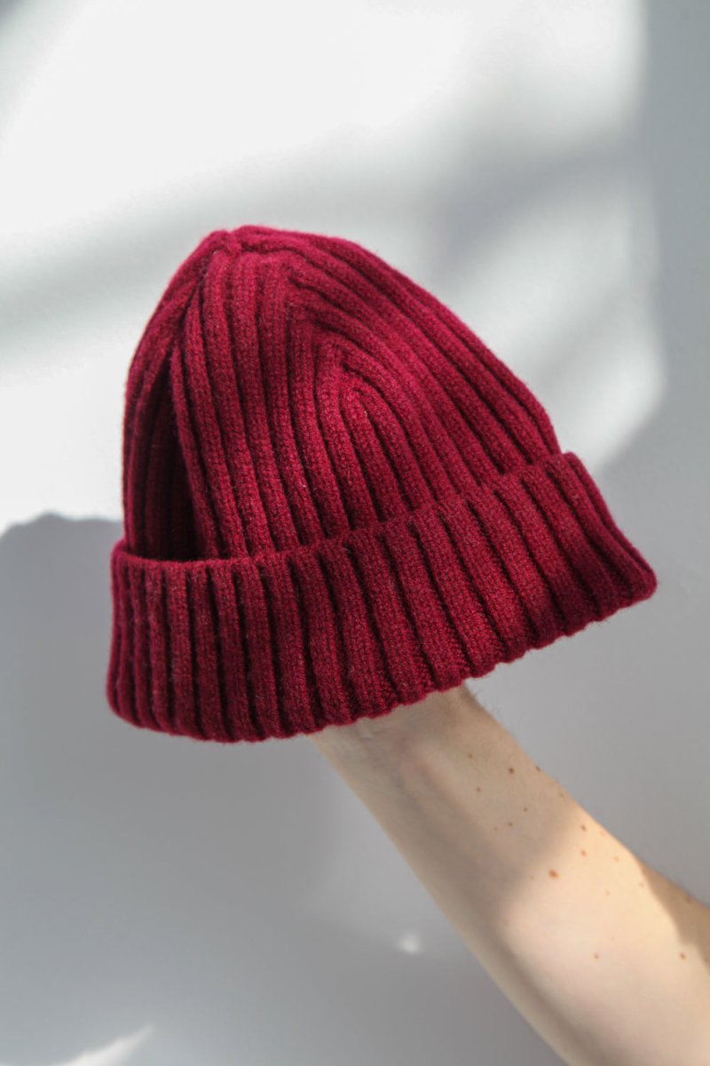 Half Dozen Super-Soft Lambswool Fisherman Beanie (Bordeaux Red) | Hats