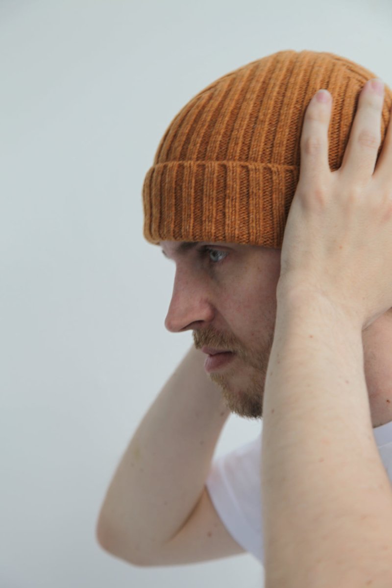 Half Dozen Super-Soft Lambswool Fisherman Beanie (Orange Gazelle) | Hats