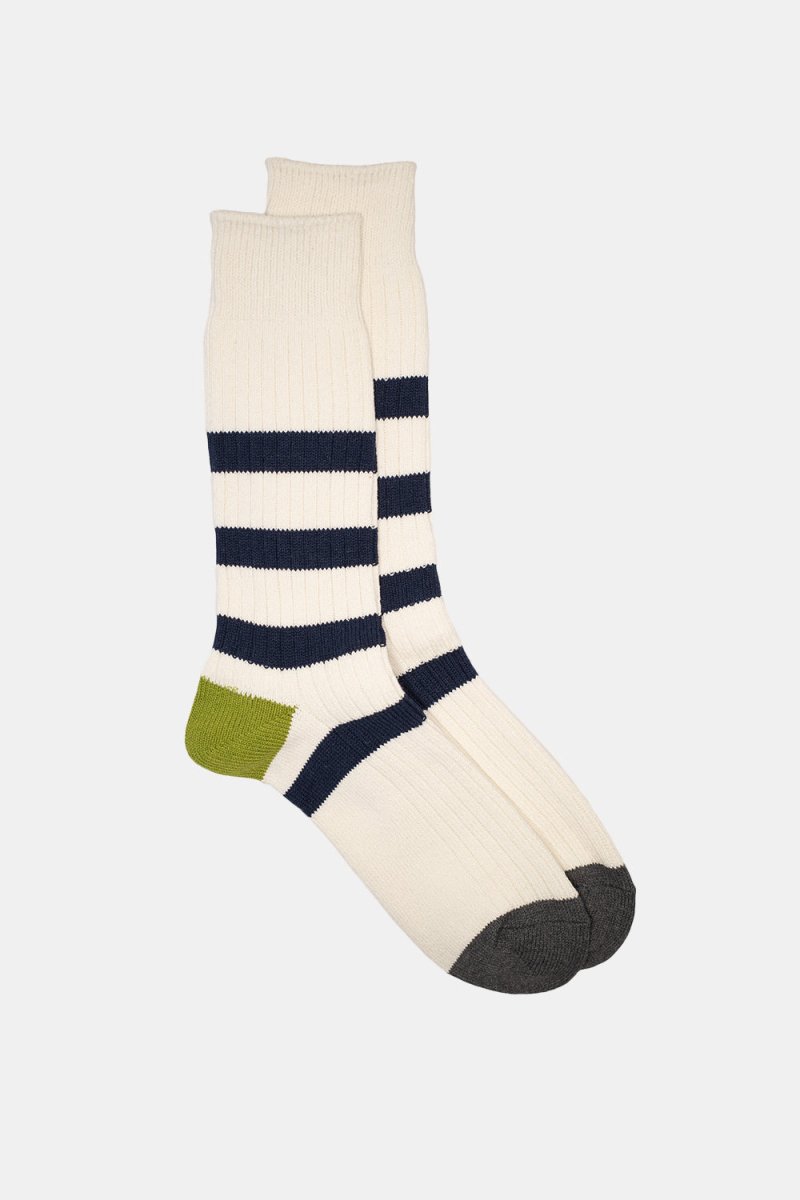 Kinari Recycled Cotton Mix Chunky Stripes Crew (Ecru/Navy) | Socks