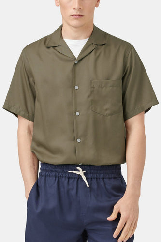 Portuguese Flannel Camp Collar Shirt (Dry Green) | Shirts