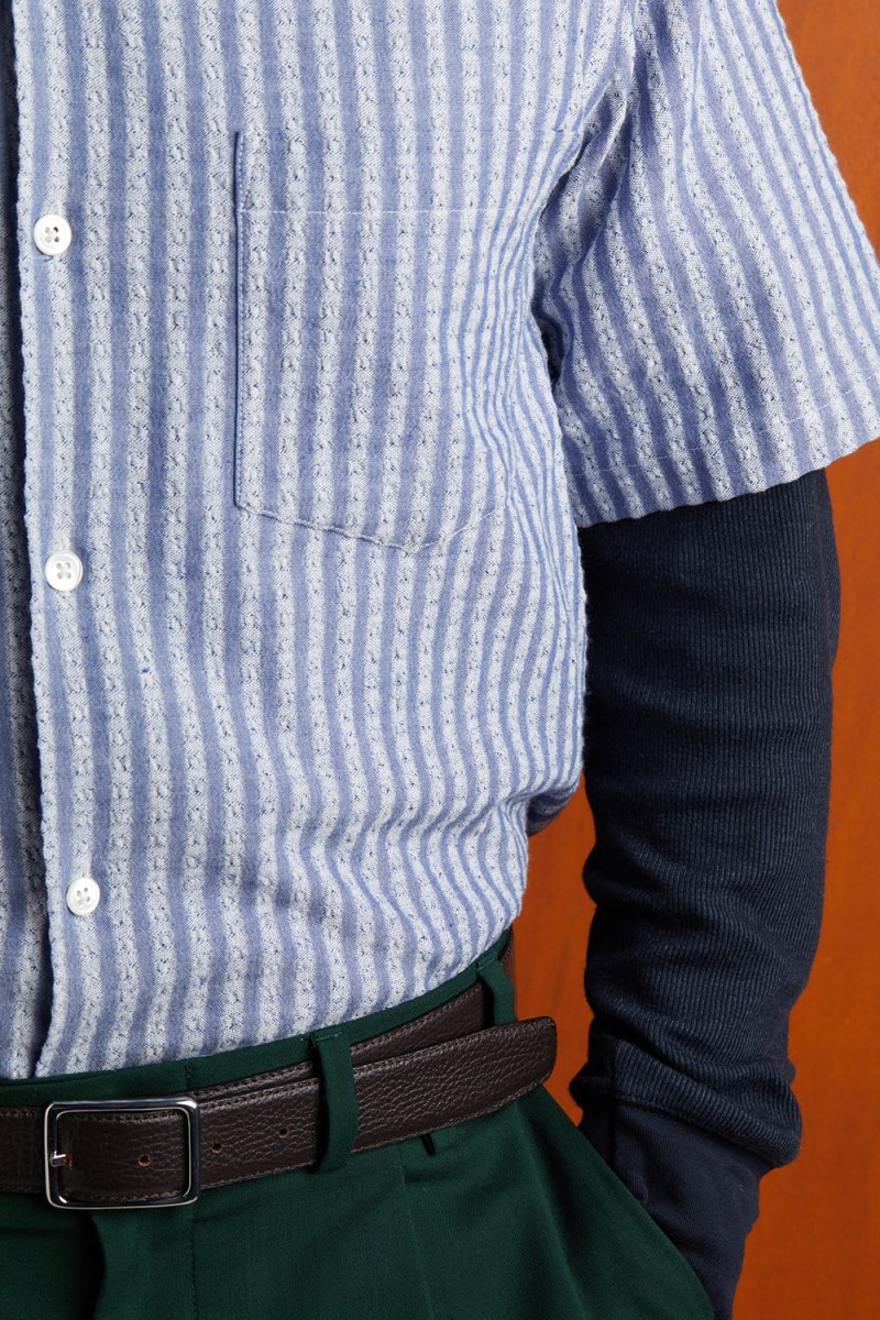 Portuguese Flannel Jacquard Chambray Shirt (Blue) | Shirts