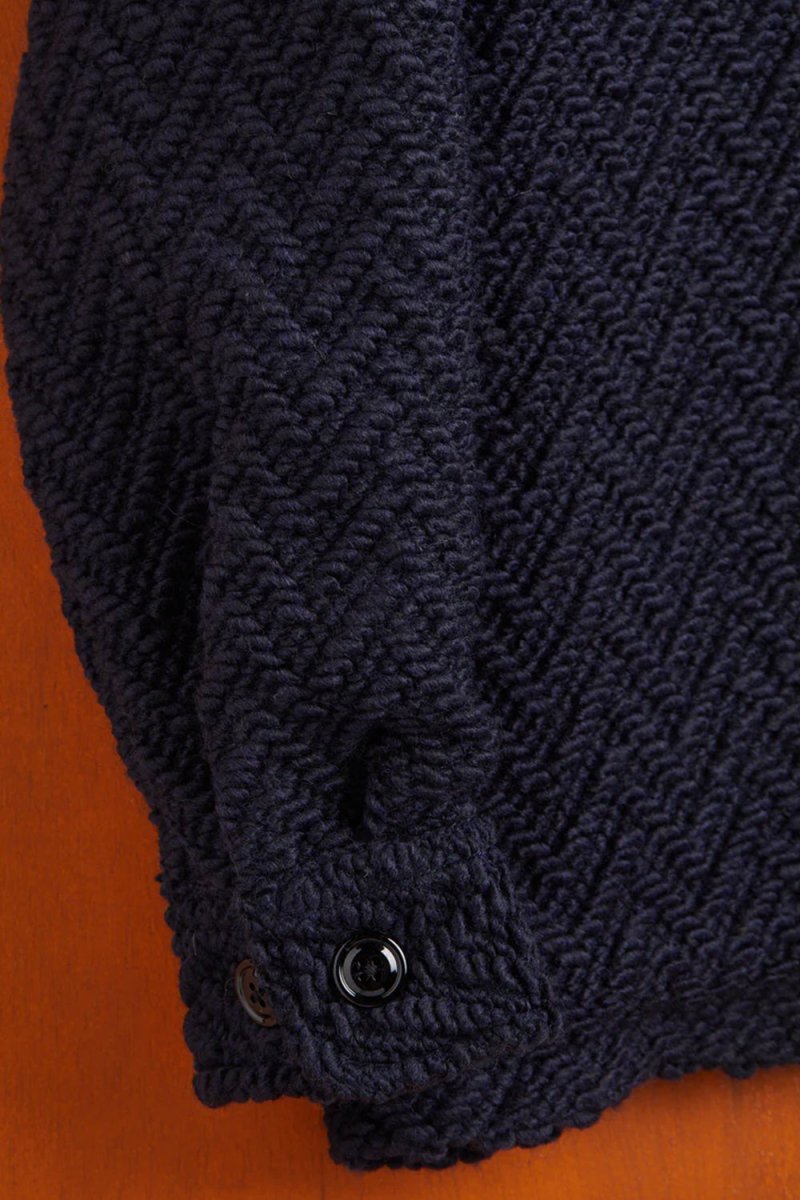 Portuguese Flannel Knited Herringbone Overshirt Shirt (Navy) | Shirts